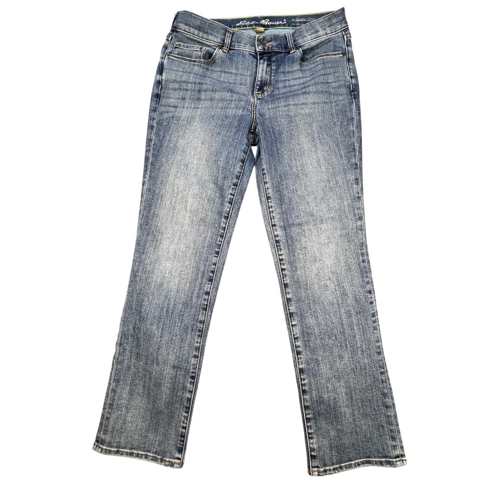 Eddie Bauer Blue Slightly Curvy Slim Straight Jeans Womens Size P8